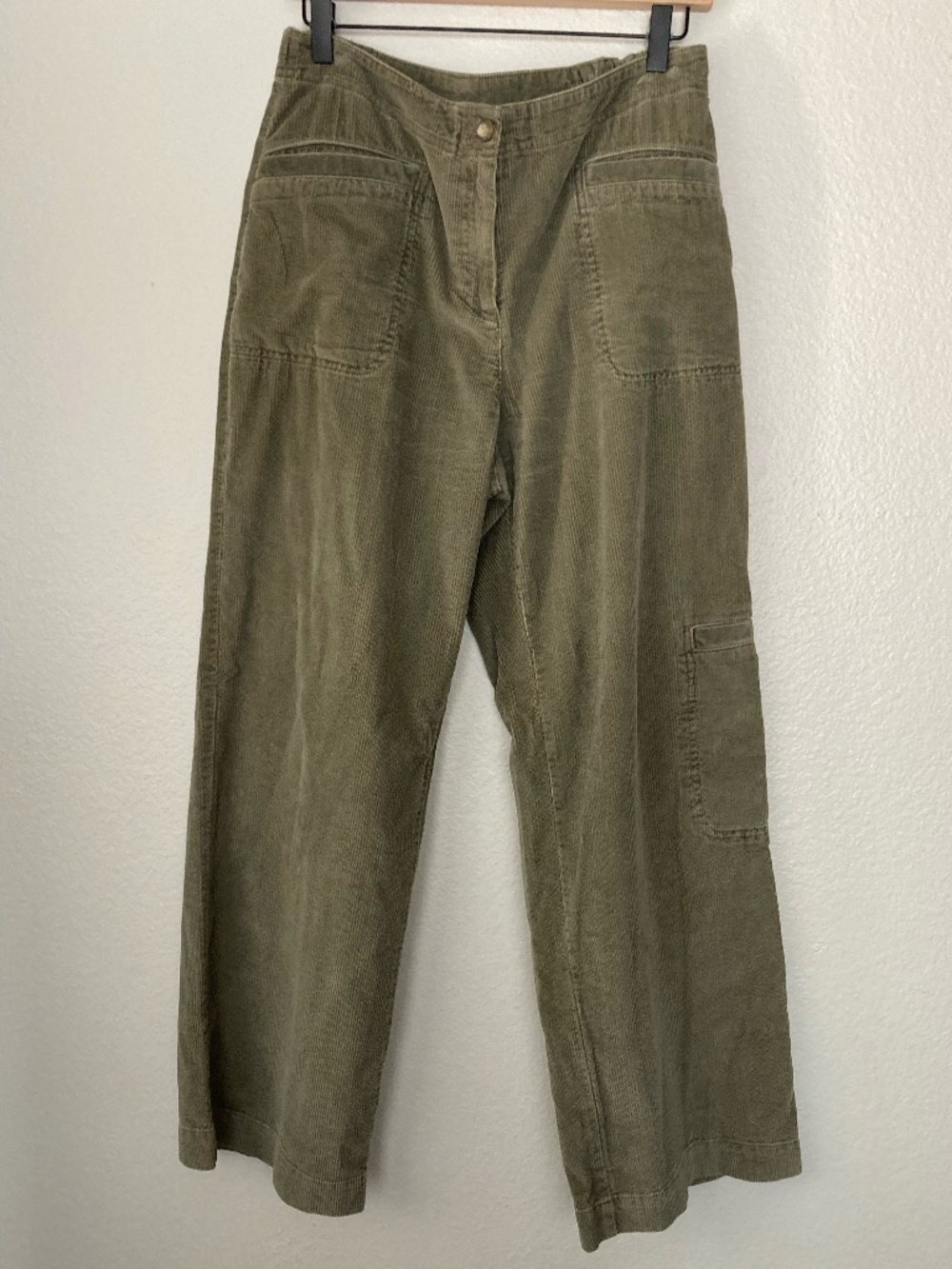 J. Jill Pants Green Corduroy Wide Leg Women 8 Petite 100% Cotton